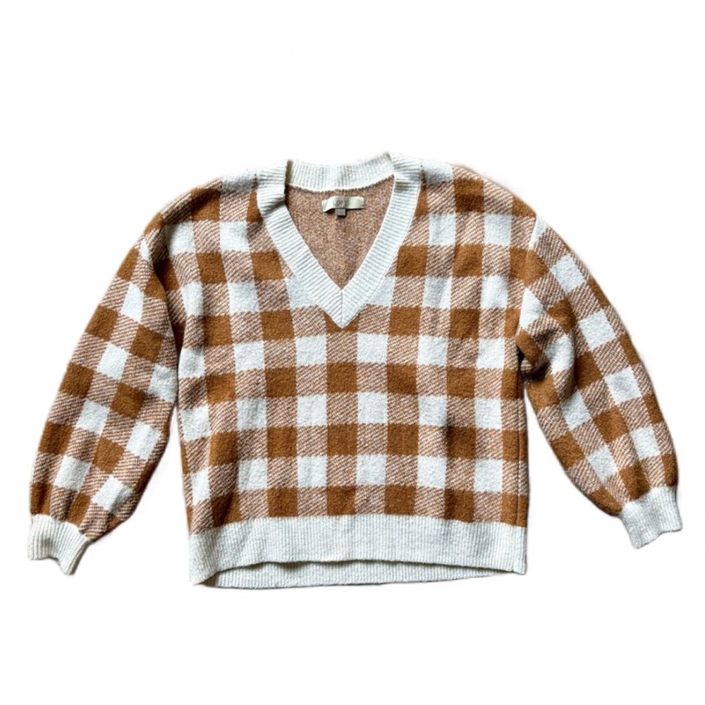 Loft V-Neck Checkered Sweater